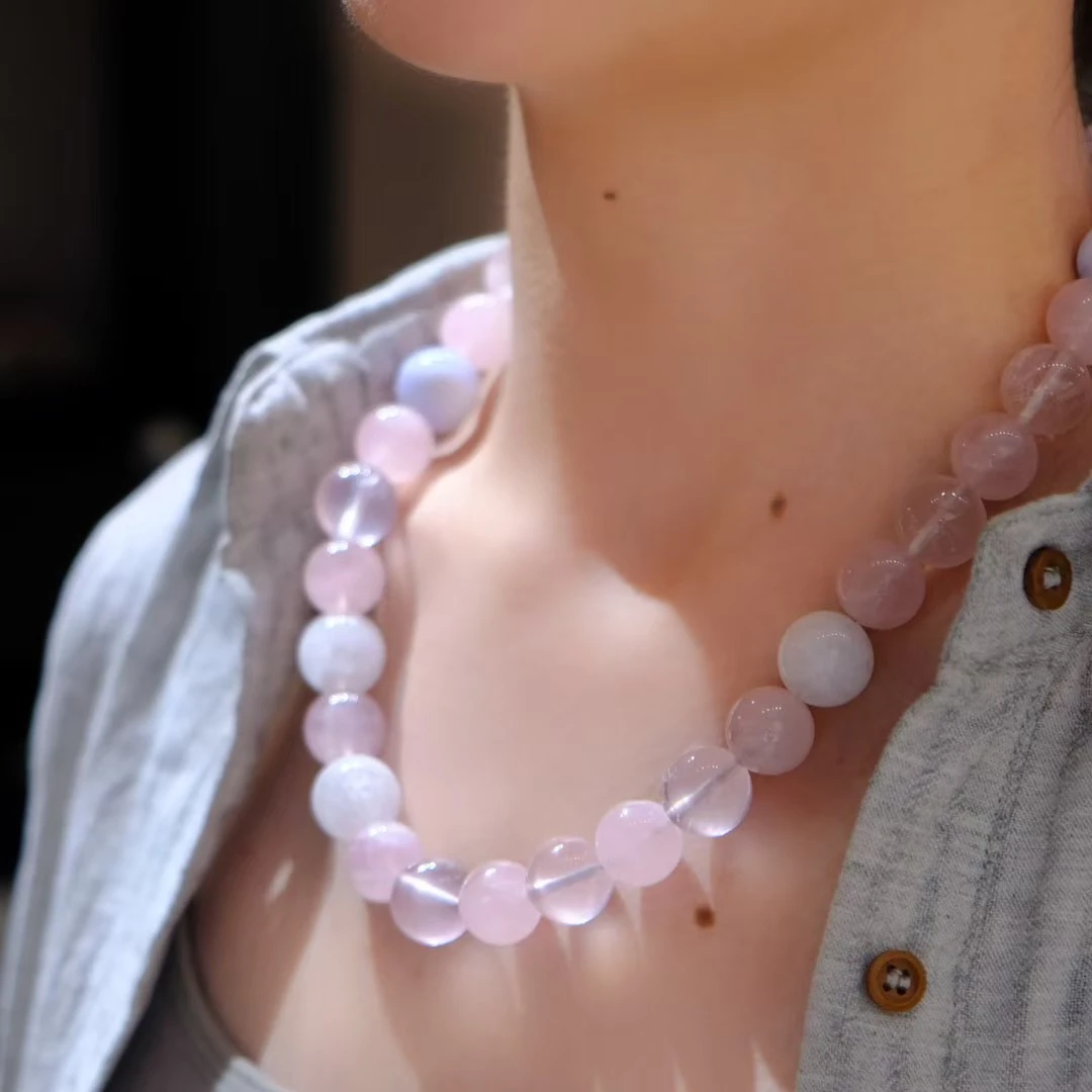朱珠同款水晶项链粉水晶白幽灵项链