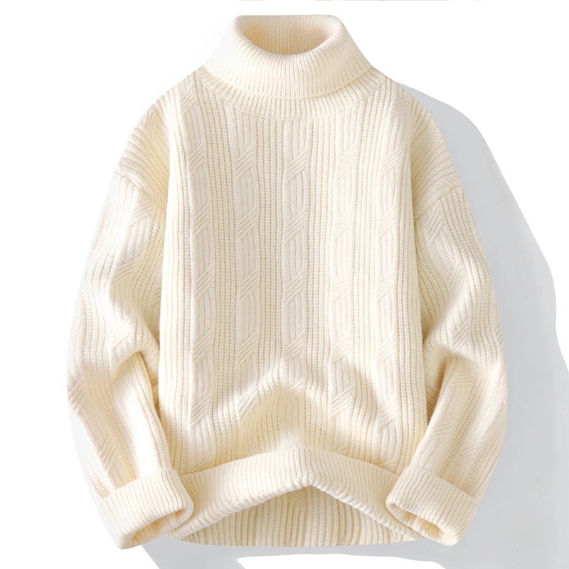 GS秋冬季新款高领毛衣男麻花时尚潮牌宽松内搭打底翻领针织衫衣服