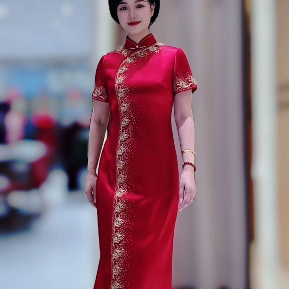 170381朱紫褕喜婆婆喜妈妈婚宴旗袍气质中国风中式红色礼服敬酒服