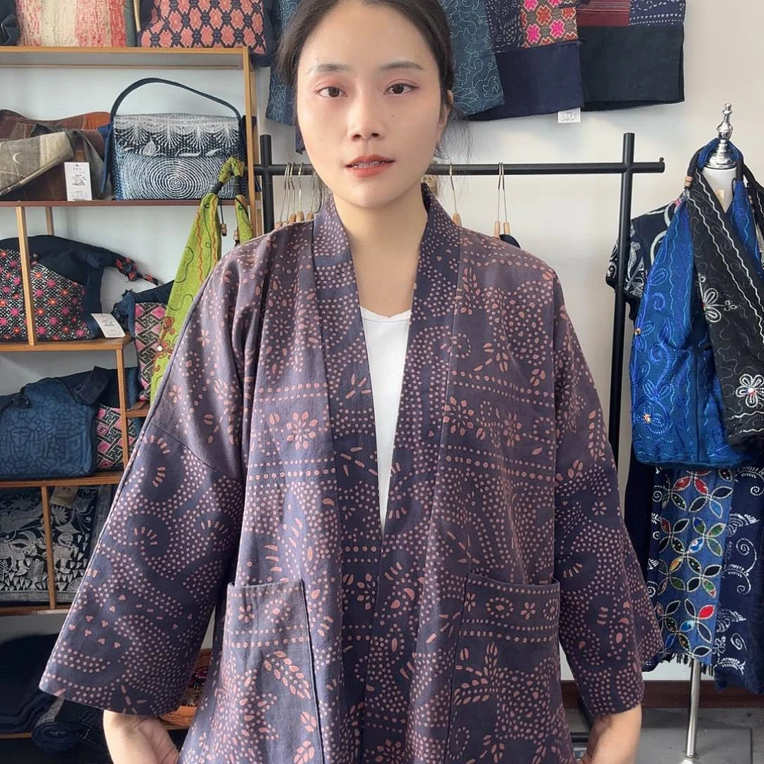 棉无填充物妤然服饰土布豆染外套咖色