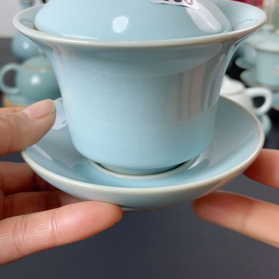 天青釉马蹄盖碗微瑕福利