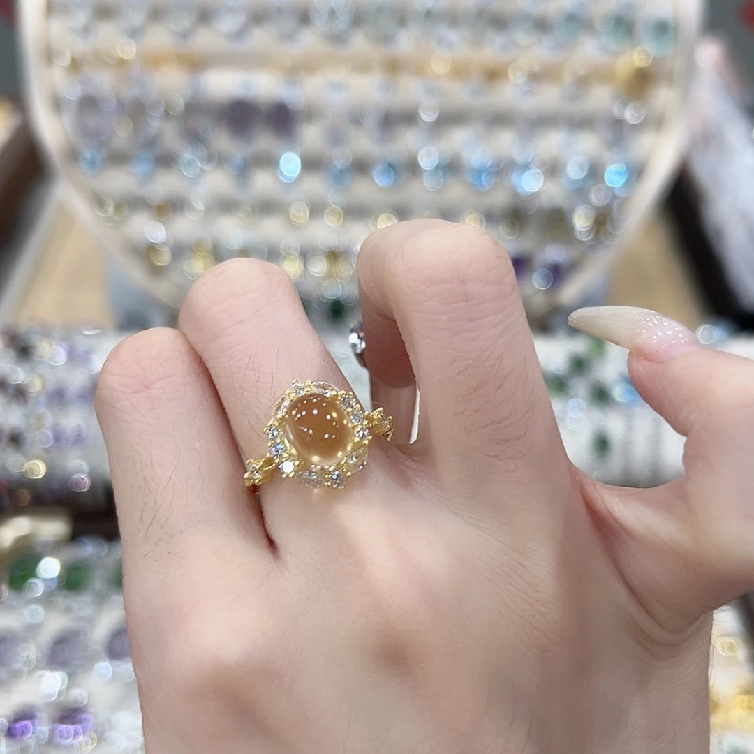 ****秋戒指黄晶银S925镶嵌