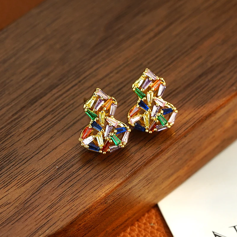 黄铜耳饰 E041【七彩葫芦】精致简约彩色葫芦耳钉