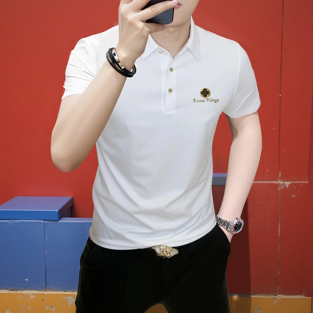 2025夏季新款男士轻奢痞帅百搭薄款纯色短袖polo衫商务时尚T恤衣