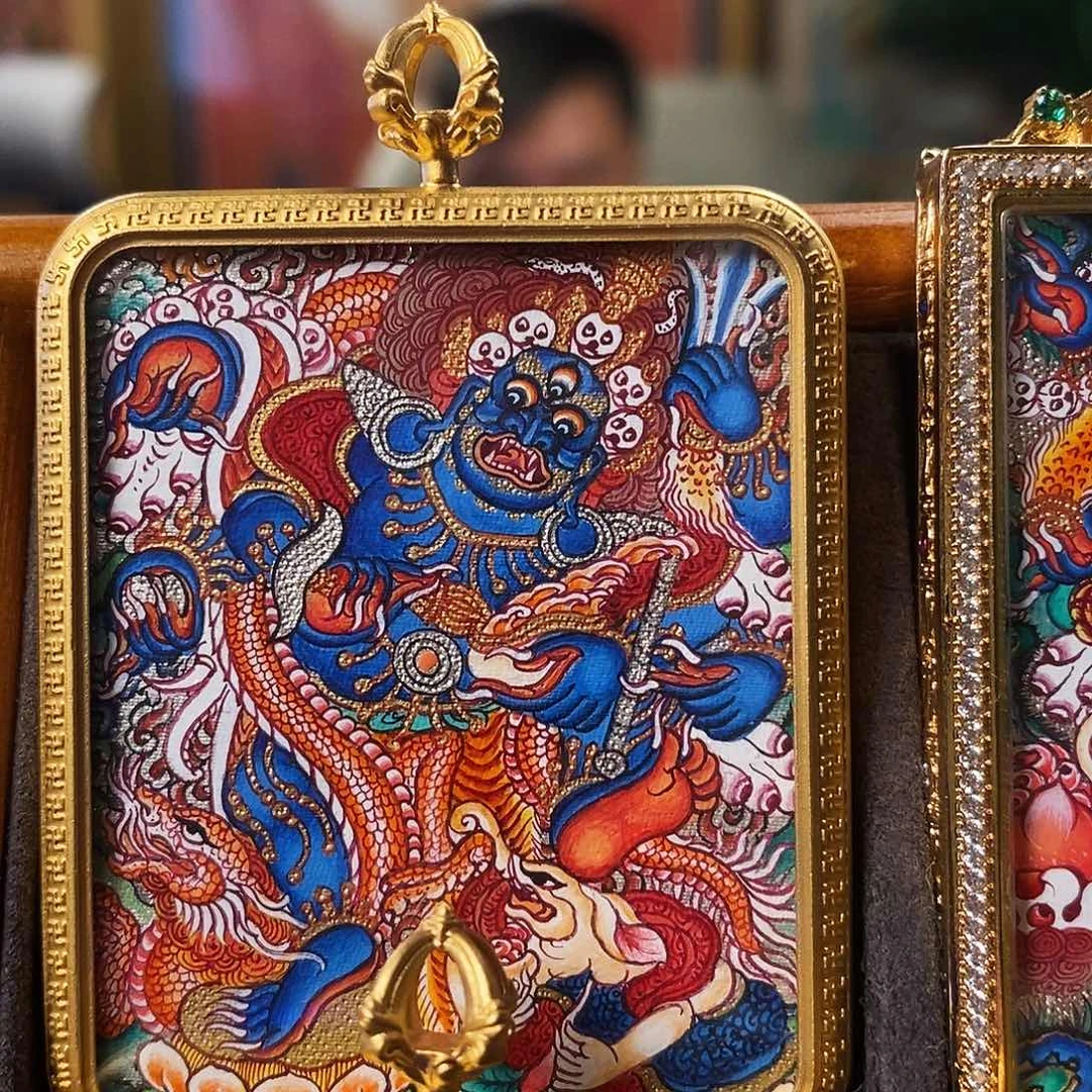 烈***焰吊坠大黑天，纯手绘唐