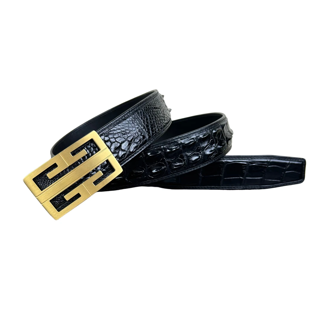 泰国进口暹罗鳄鱼骨皮男士商务3.8平滑扣鳄鱼皮带腰带百搭皮带