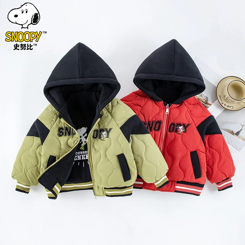 史努比儿童2024秋冬新款时尚双面穿保暖连帽棉服外套新SZZC167