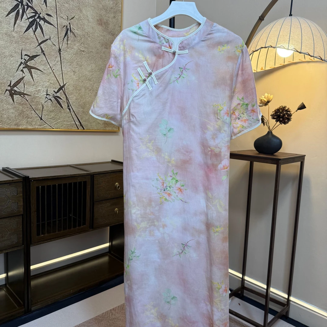 【春兰秋菊】大码旗袍长款连衣裙胖MM中式连衣裙宽松遮肚子显瘦022