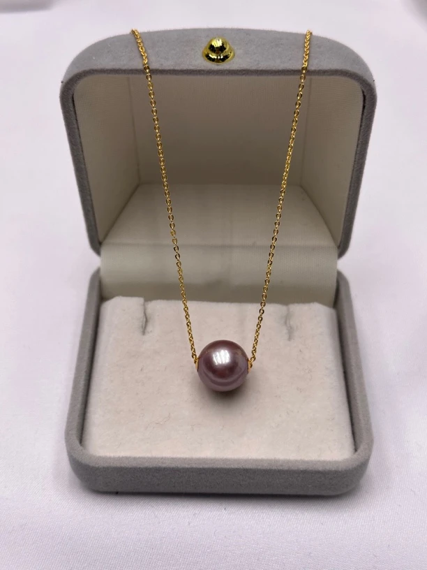 天然淡水珍珠11-12mm路路通正圆极光紫色吊坠D922时尚百搭气质