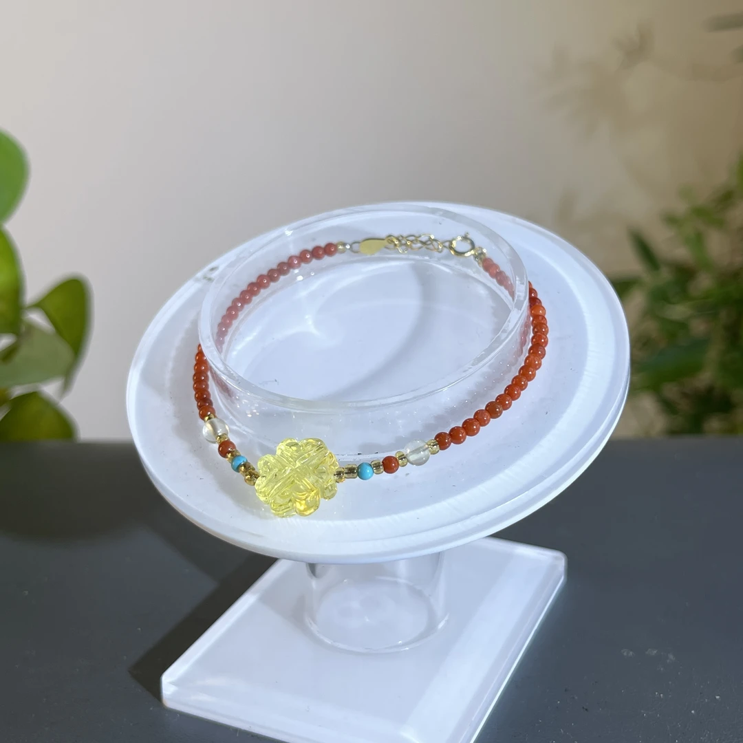 JTA08-01 琥珀-银s925四叶草手链