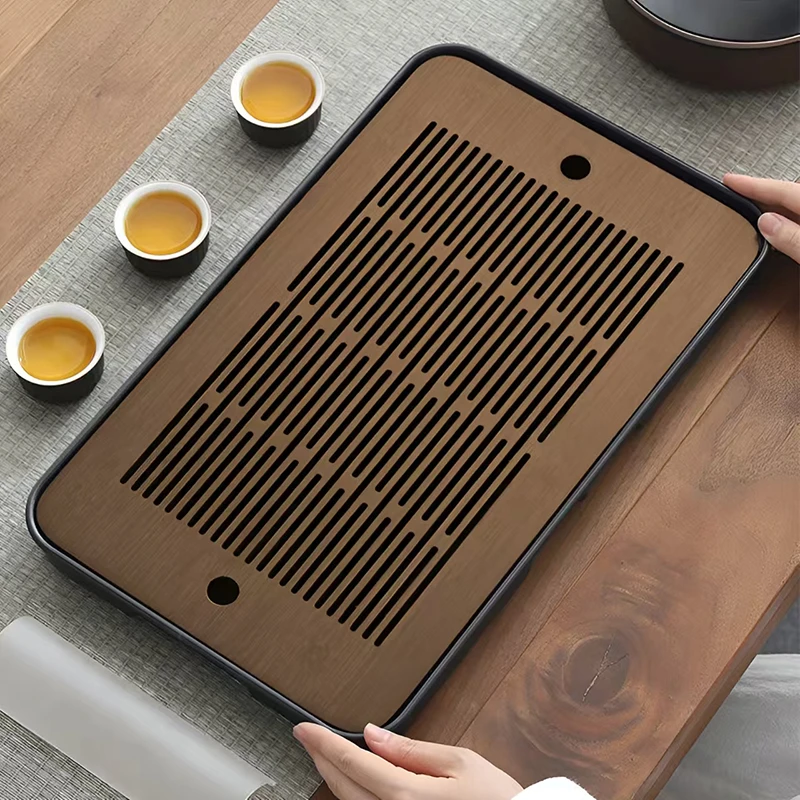 简约轻奢茶盘长方形家用户外储水式功夫新款茶具茶台干泡盘