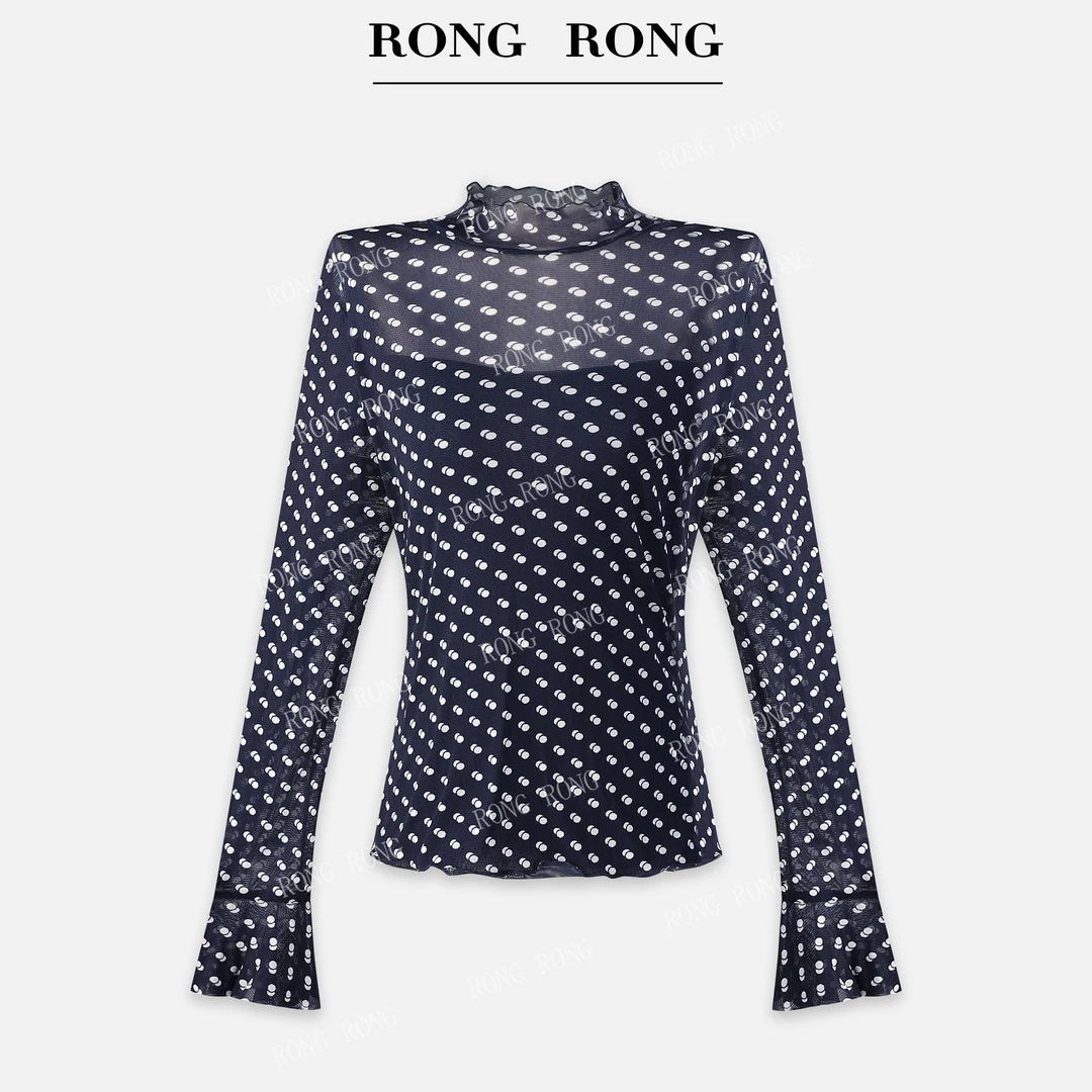 溶溶【流动波点】RONGRONG 复古港风感波点网纱长袖上衣C-A208215-3