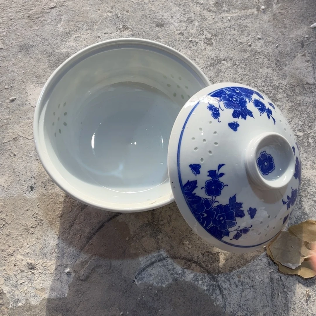 景德镇陶瓷7英寸汤碗青花带盖微一个瑕yg