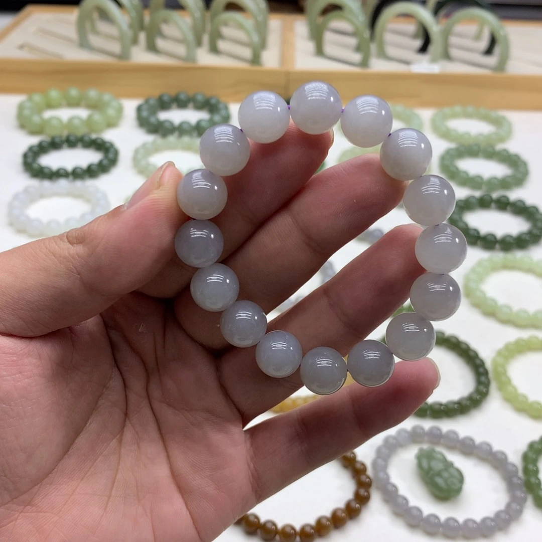 和田玉手串（烟紫12）未镶嵌