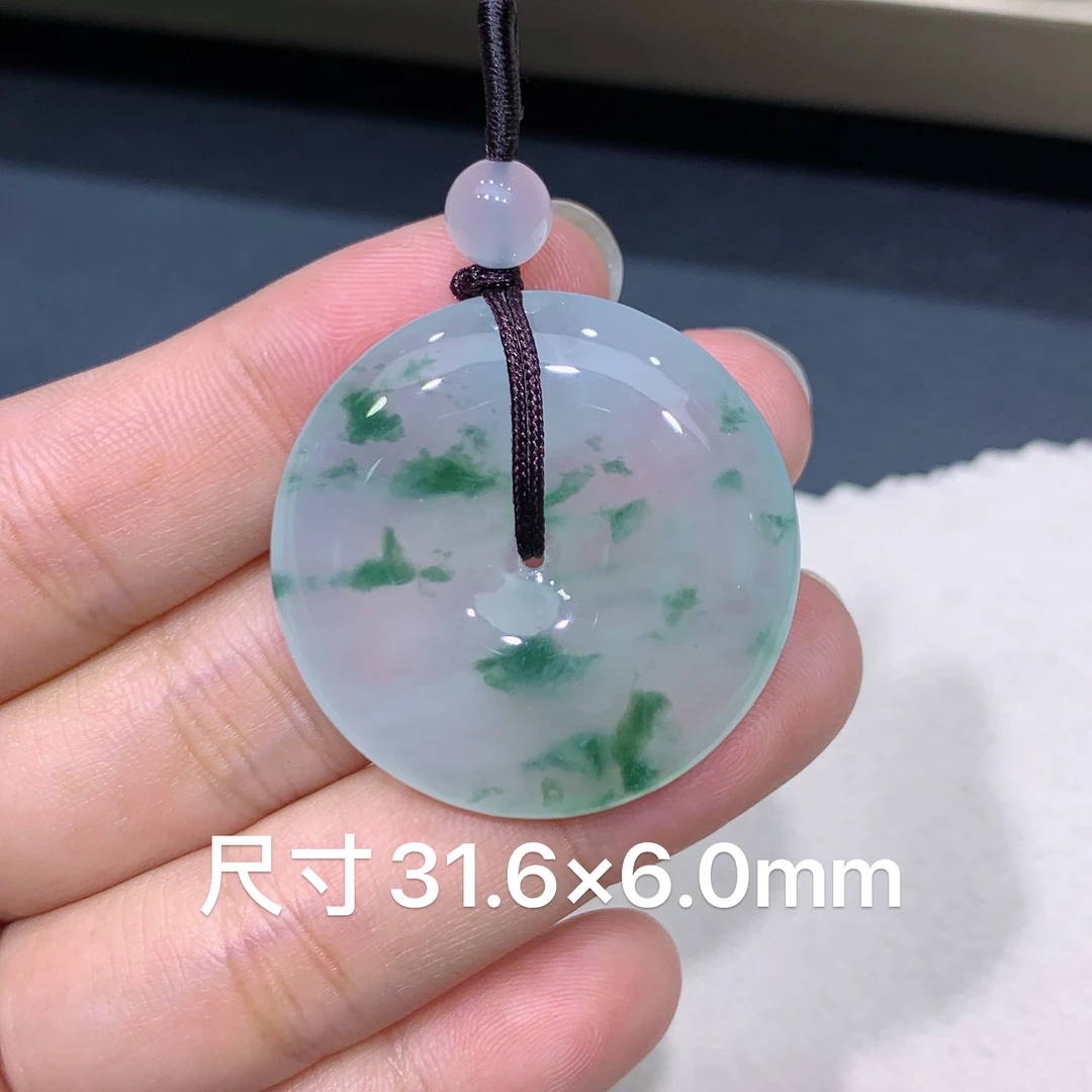 缅甸天然A货翡翠 冰种飘花平安扣吊坠 玉质细腻 k135