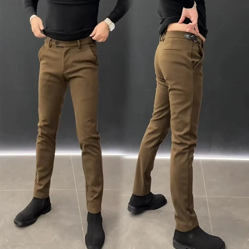 潮牌男裤高级感简约百搭休闲裤男士秋冬季时尚轻奢厚料毛呢小脚裤