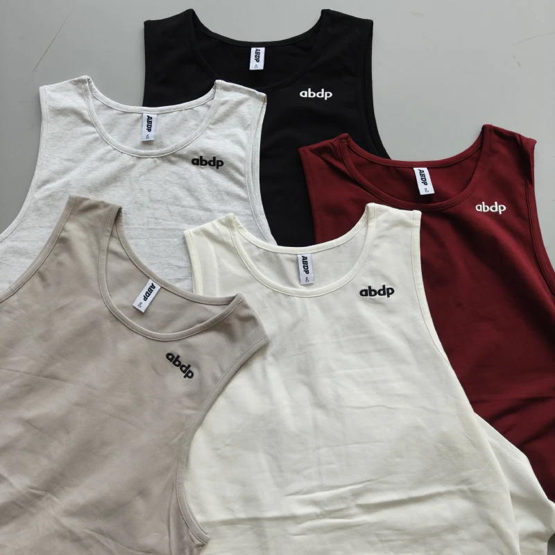 ABDP夏季美式棉涤弹力篮球运动背心刺绣窄肩宽松街头休闲健身上衣