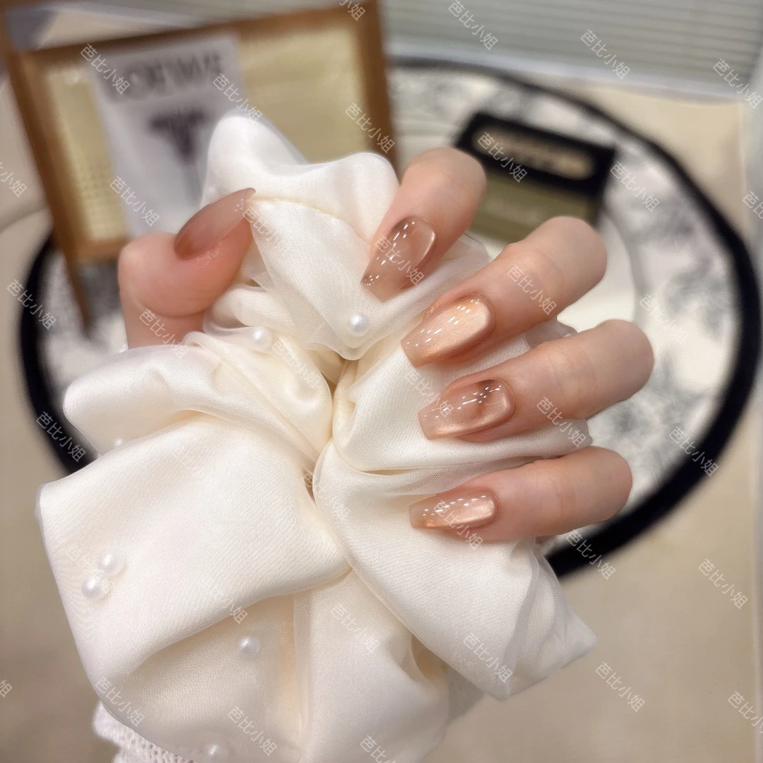 【琥珀】清透法式晕染猫眼纯手工穿戴甲显白美拉德美甲贴片