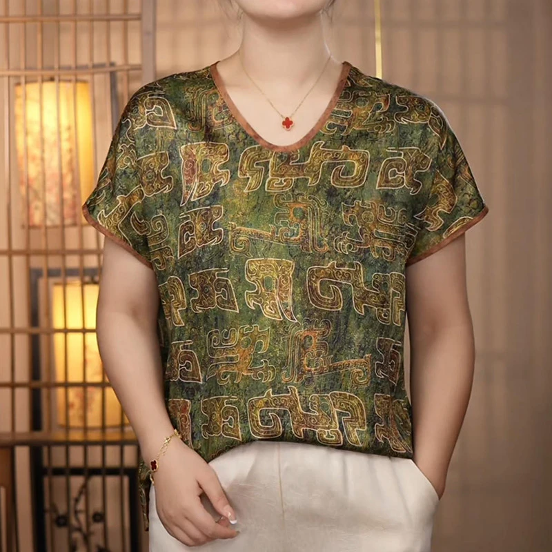 【199宋锦甲骨文】提花短袖重磅上衣花纹宽松直襟花色薄款半袖