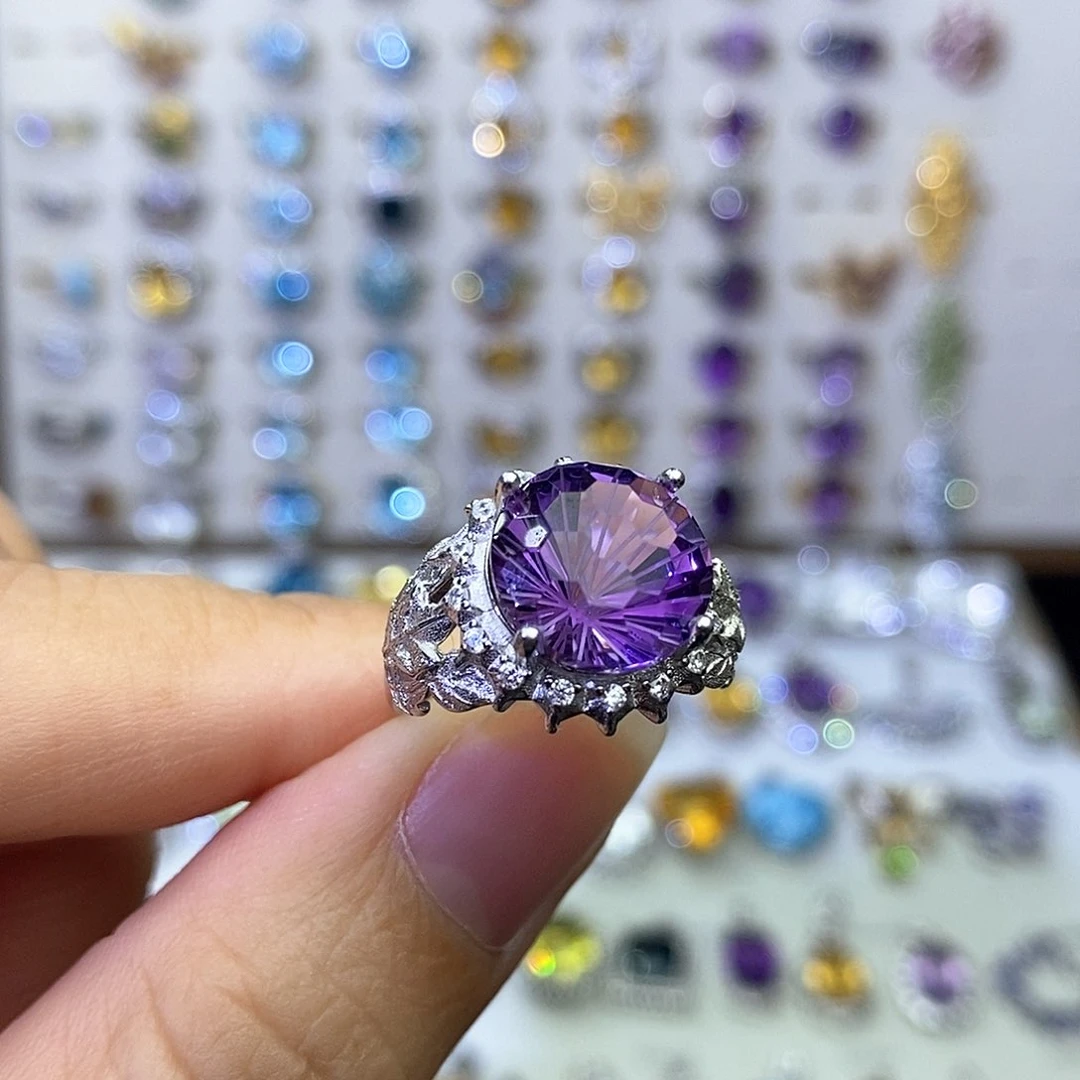 银S925镶嵌戒指紫晶一物一证