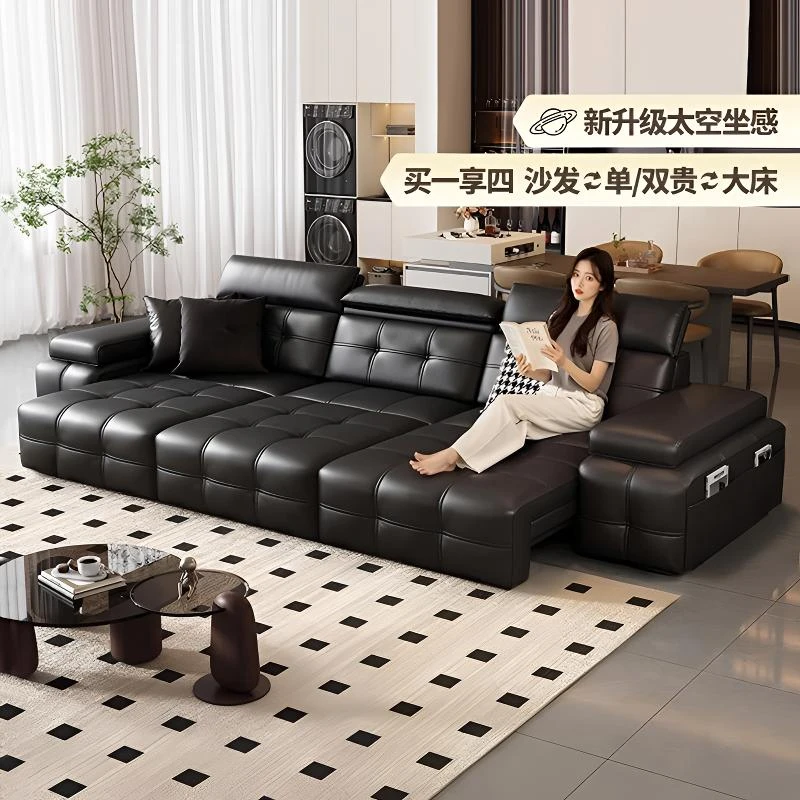 电动沙发床意式极简功能沙发头层牛皮劳伦斯真皮沙发零靠墙拖床