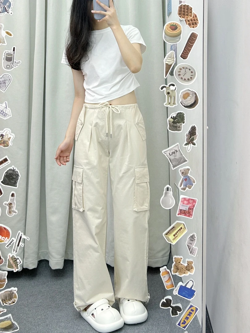 1548宽松直筒休闲工装裤多口袋显瘦休闲裤女