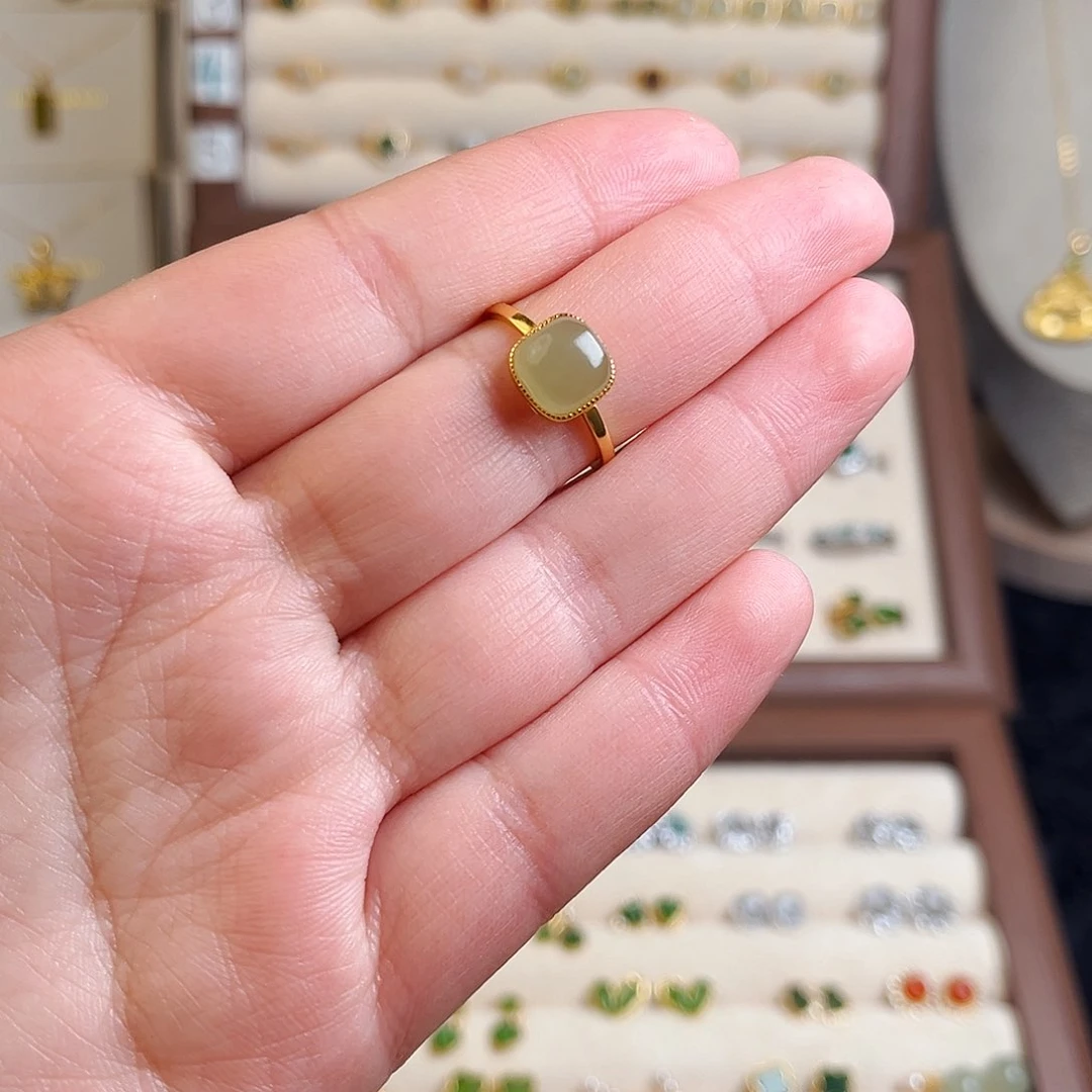 和田玉戒指银S925镶嵌