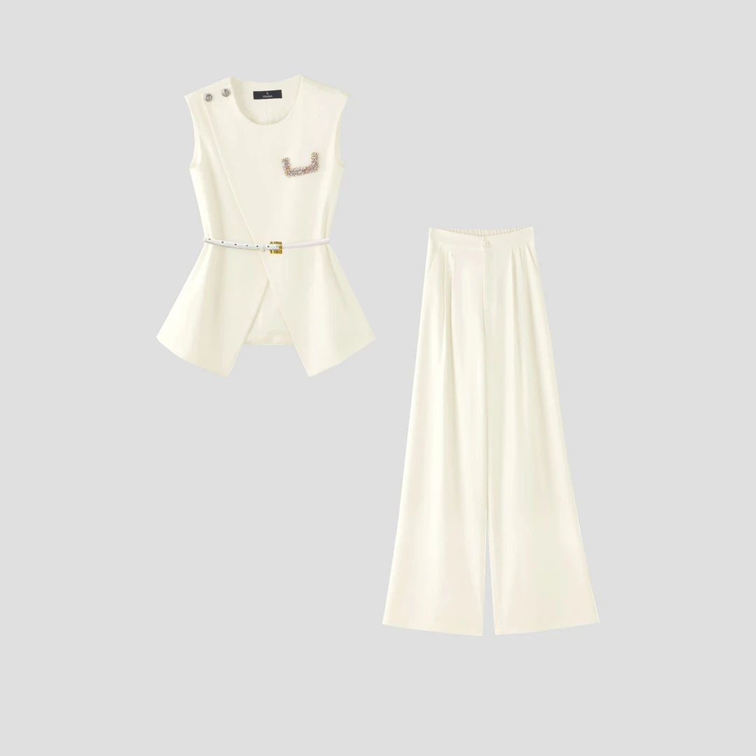 【纪朵研】1017白色气质时尚夏季无袖2025夏季新款休闲风两件套