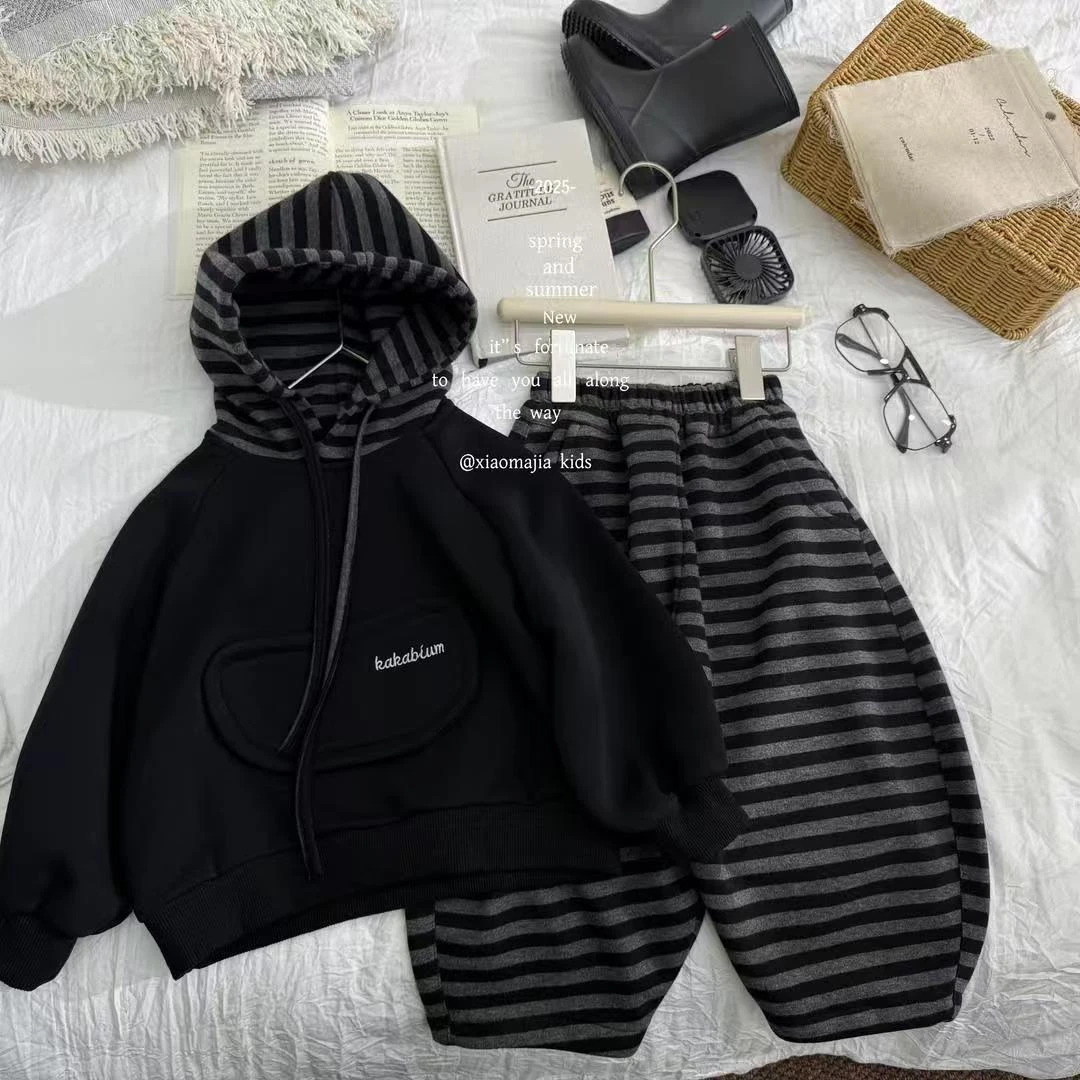 男童秋季运动套装新款儿童个性潮酷连帽卫衣宝宝痞帅两件套