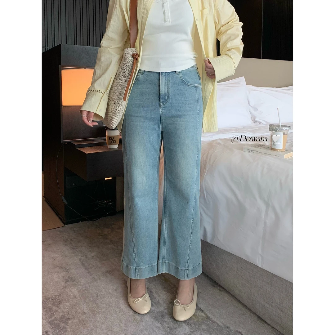 现货大婉酱微胖定制韩系气质九分裤牛仔裤夏季时尚高腰裤子 8183D