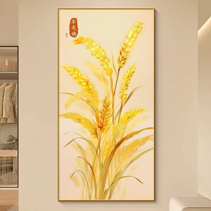 予梦世家金色麦穗玄关画现代简约穗穗平安楼梯间挂画高档装饰画