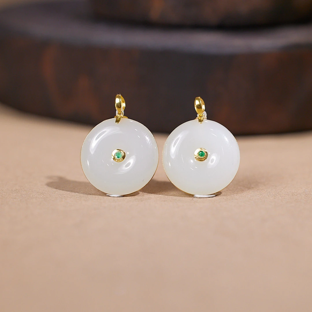 【歪歪】白玉平安扣吊坠*18K金镶嵌（多样性发一）XB-H6392