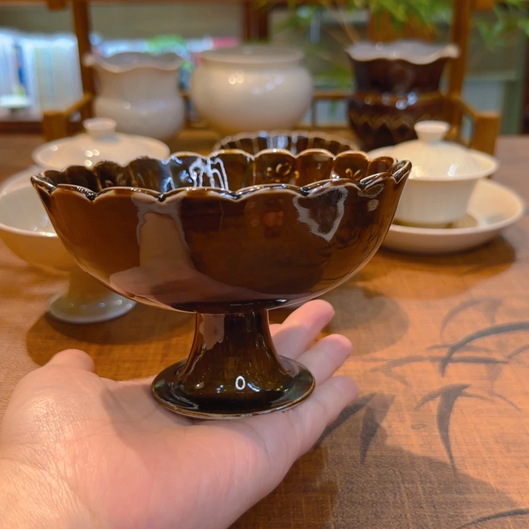 紫定大号花口果盘 口13.4cm 内膜印