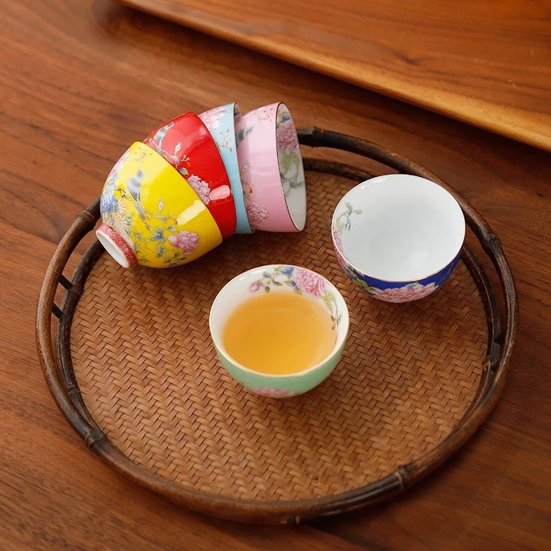 珐琅彩茶杯陶瓷主人杯宫廷风国潮复古