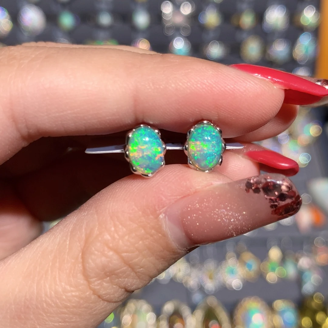 银S925镶嵌欧泊欧泊耳饰y