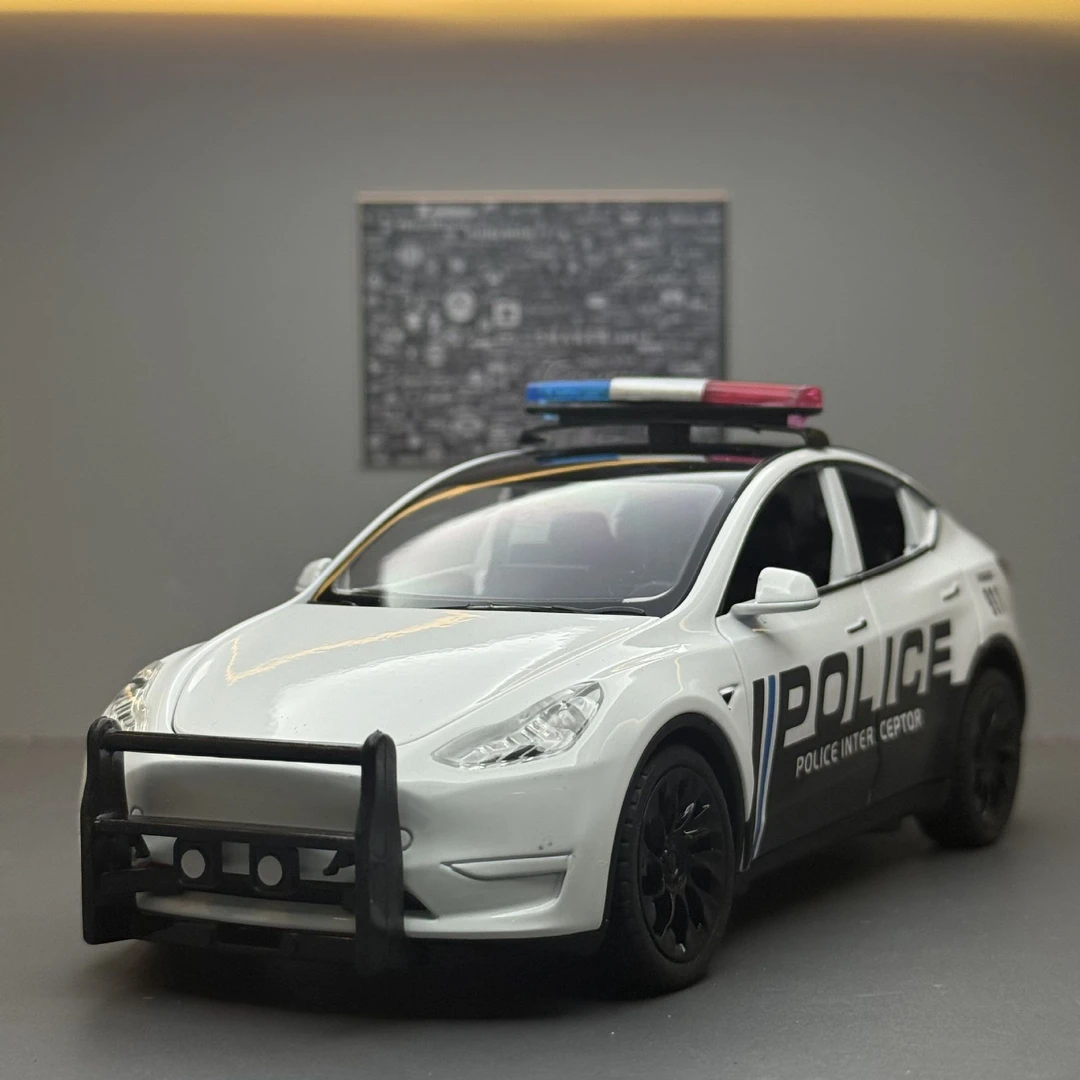 【特斯拉MODELY警车】仿真1∶24合金新能源汽车模型炫酷声光警车玩具