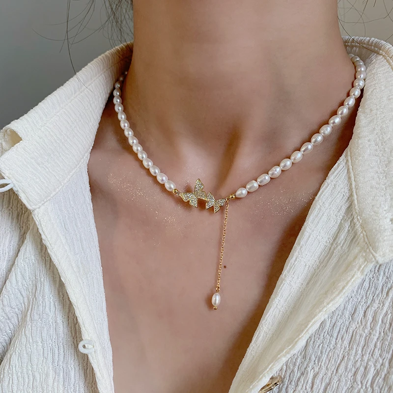 合金项链 梦幻蝴蝶珍珠项链女设计高级感锁骨链爆款气质颈链配饰