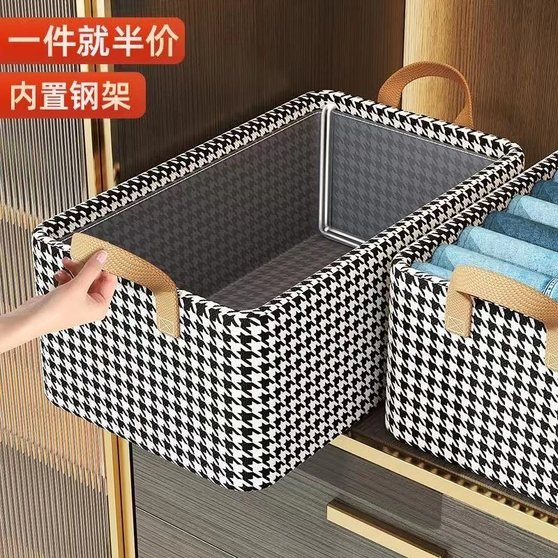 新疆西藏包邮千鸟格钢架款衣物裤子收防尘3亚克美次抛收纳盒