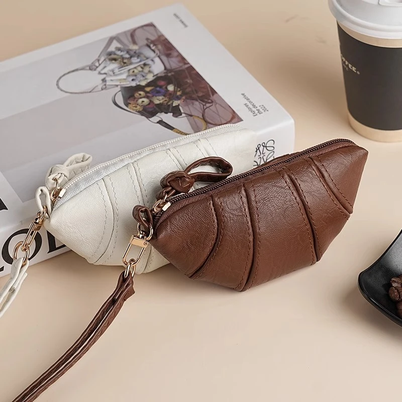 包包女式2025新款mini简约零钱包小众皮质饺子包挂脖可颂牛角包女