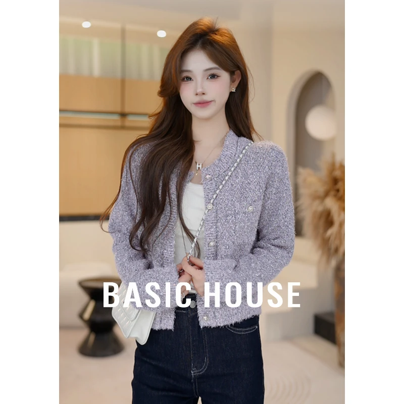 Basic House/百家好琥珀流光花纱针织衫女秋新款上衣B1195B56B92