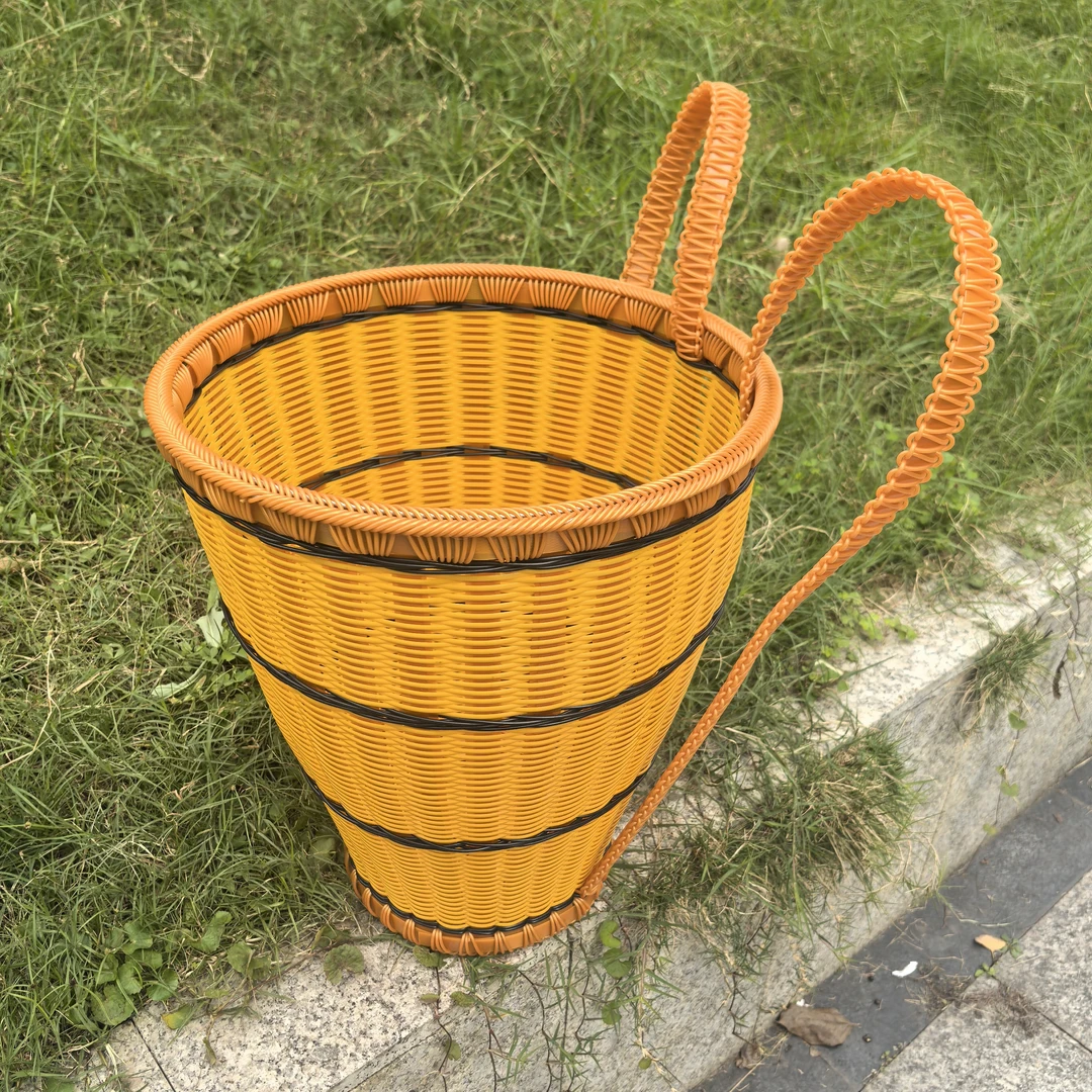 藤条塑钢带钢丝加竹片精边手工编织大号买菜农用背篓