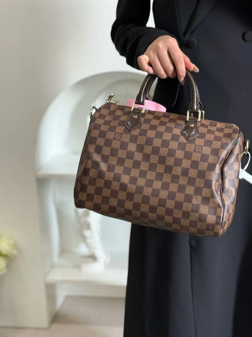 95新 LouisVuitton/路易威登 speedy30棕棋盘格肩带款/99新/甄选