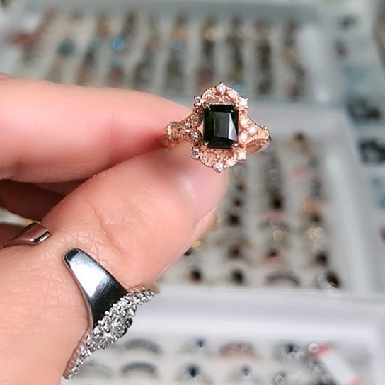 戒指石榴石银S925镶嵌