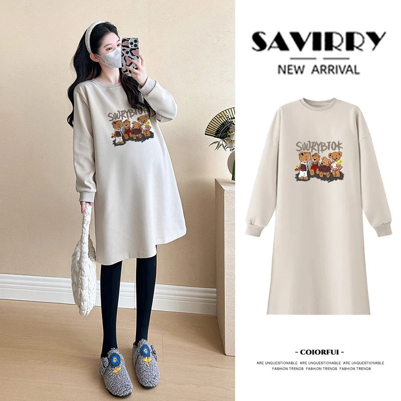 孕妇连衣裙春季时尚新款宽松休闲百搭减龄中长款怀孕遮肚长袖裙子