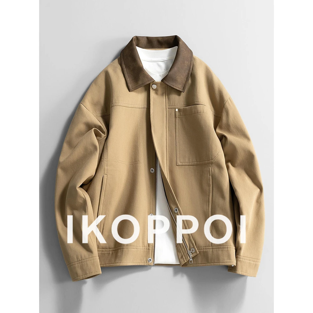 IKOPPOI美式复古翻领夹克男士秋季新款青少年休闲底特律工装外套