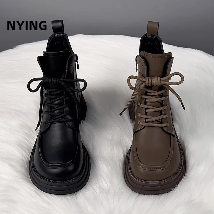 NYING真皮马丁靴女2024新款秋季英伦风网红爆款厚底短靴女ins百搭