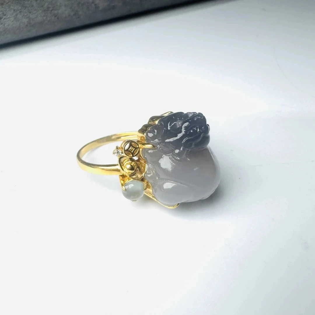 18K金天然和田玉貔貅戒指/2844