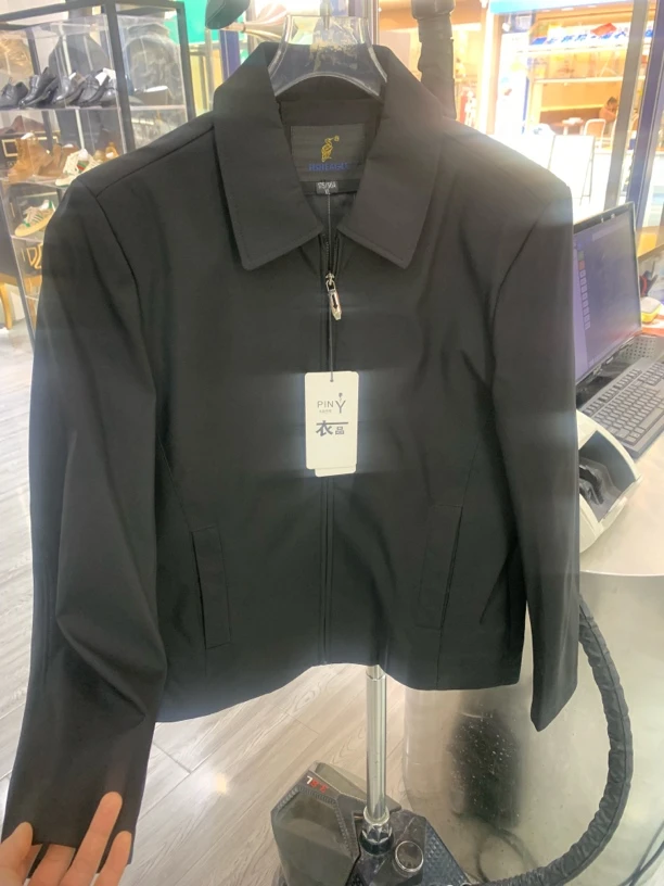 衣品春季翻领男男士春秋纯色行政夹克男士商务外套男款拉链黑色