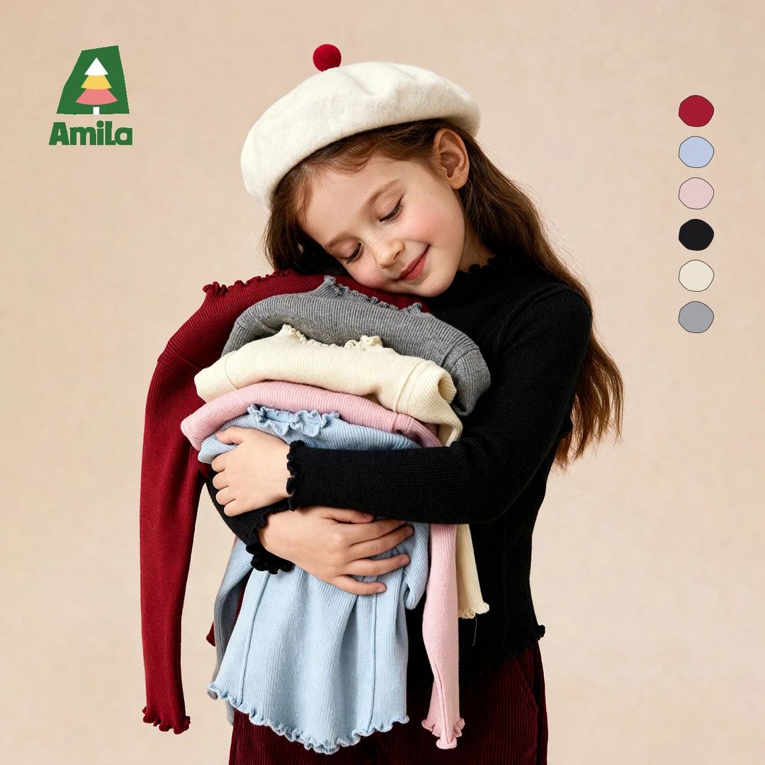 Amila啊咪啦2025冬季新款纯色简约百搭女童毛衣针织衫XD5MY527