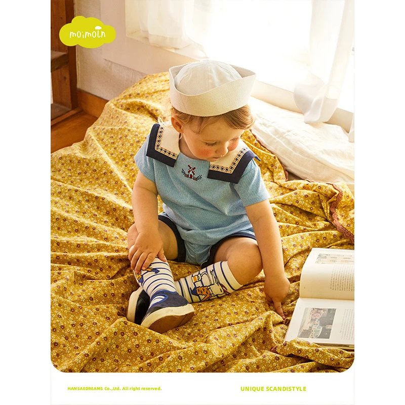 moimoln小云朵童装夏季新款男童T恤短裤儿童海军风套装